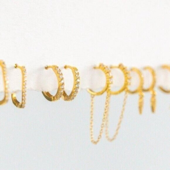 Gold Pavé Huggie Hoop Earrings 18K on 925 Sterling Silver CZ Everyday Jewelry - Picture 8 of 14